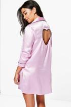 Boohoo Boutique Penny Satin Cut Out Heart Button Night Shirt Pink