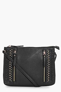 Boohoo Lola Zip Stud And Lattice Cross Over Bag