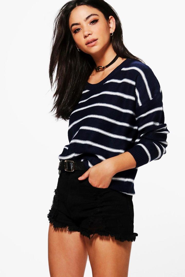 Boohoo Abigail Nautical Stripe Jumper Navy