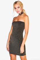 Boohoo Reeva Metallic Textured Choker Bodycon Dress Black