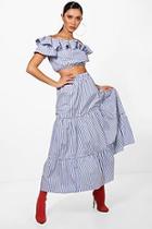 Boohoo Uma Stripe Off Shoulder Top And Skirt Co-ord