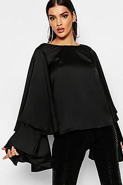 Boohoo Satin Exaggerated Tiered Sleeve Top