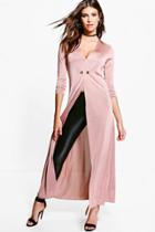 Boohoo Evelyn Double Breasted Slinky Maxi Duster Mauve