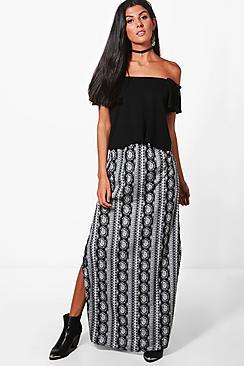 Boohoo Annika Monochrome Mix Print Side Split Maxi Skirt