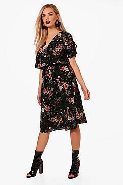 Boohoo Rosie Wrap Floral Midi Dress
