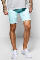 Boohoo Skinny Stretch Biker Shorts With Rips Blue