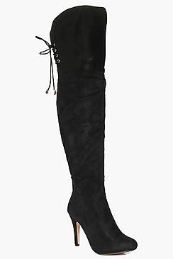 Boohoo Lexi Lace Back Over The Knee Boot