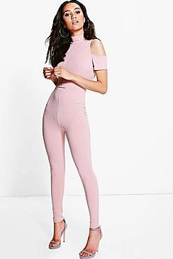 Boohoo Petite Nikki Cold Shoulder Cat Suit