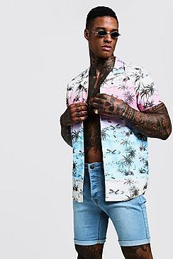 Boohoo Ombre Hawaiian Short Sleeve Revere Shirt