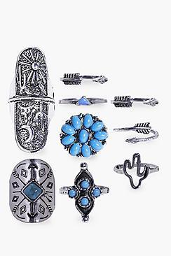 Boohoo Tilly Tribal Mixed 9 Ring Pack