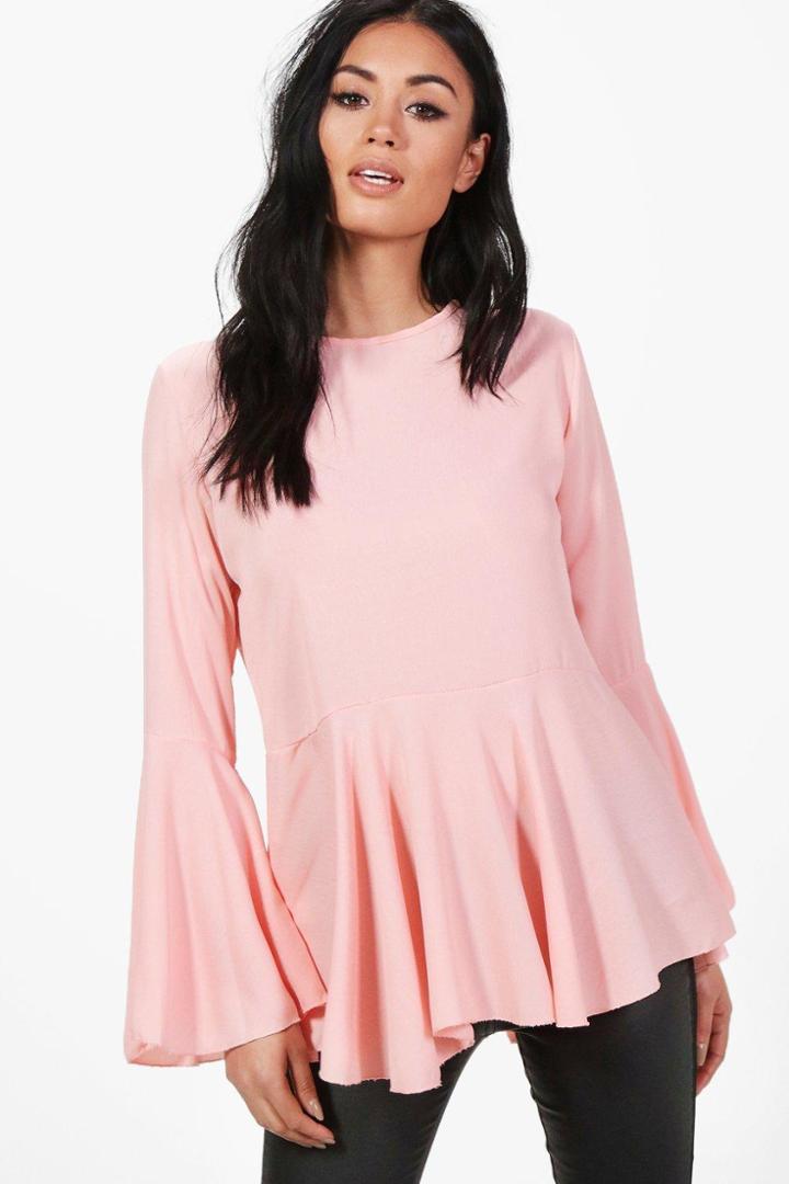 Boohoo Lauren Wide Sleeve Blouse Blush