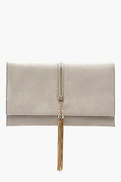 Boohoo Suedette Chain Tassel Clutch