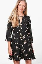 Boohoo Bianca Floral Ruffle Tie Back Skater Dress