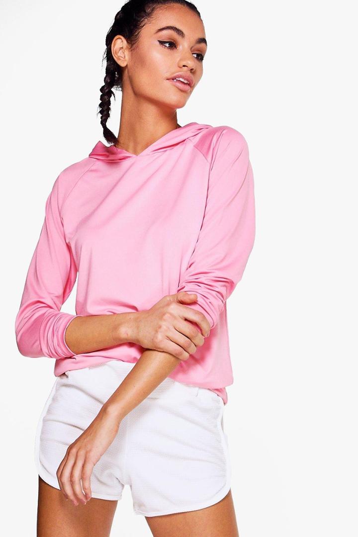 Boohoo Eliza Fit Teardrop Cut Out Running Hoody Pink