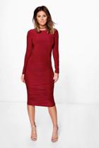 Boohoo Honor Long Sleeve Wrap Bodycon Dress Wine