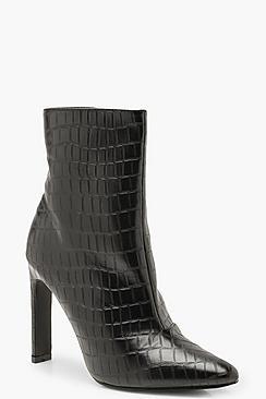 Boohoo Croc Flat Heel Shoe Boots