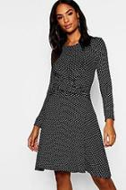 Boohoo Tall Twist Front Polka Dot Skater Dress