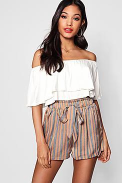Boohoo Gemma Paperbag Waist Striped Short