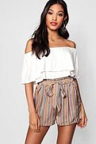 Boohoo Gemma Paperbag Waist Striped Short