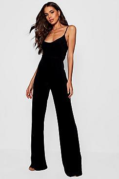 Boohoo Tall Bella Plunge Wide Leg Jumpsuit