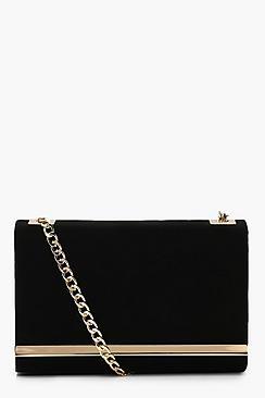 Boohoo Structured Suedette Clutch Bag And Chain