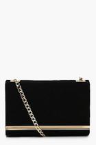 Boohoo Structured Suedette Clutch Bag And Chain