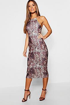 Boohoo Petite Leopard Print Cross Back Mini Dress