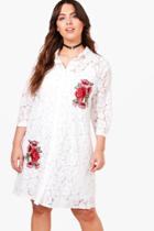 Boohoo Plus Rosie Lace Embroidered Shirt Dress White