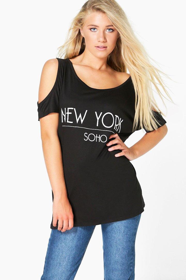 Boohoo Niamh New York Cold Shoulder Tee Black