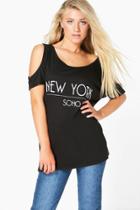 Boohoo Niamh New York Cold Shoulder Tee Black