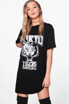 Boohoo Mona Tokyo Tiger Distressed T-shirt Dress Black