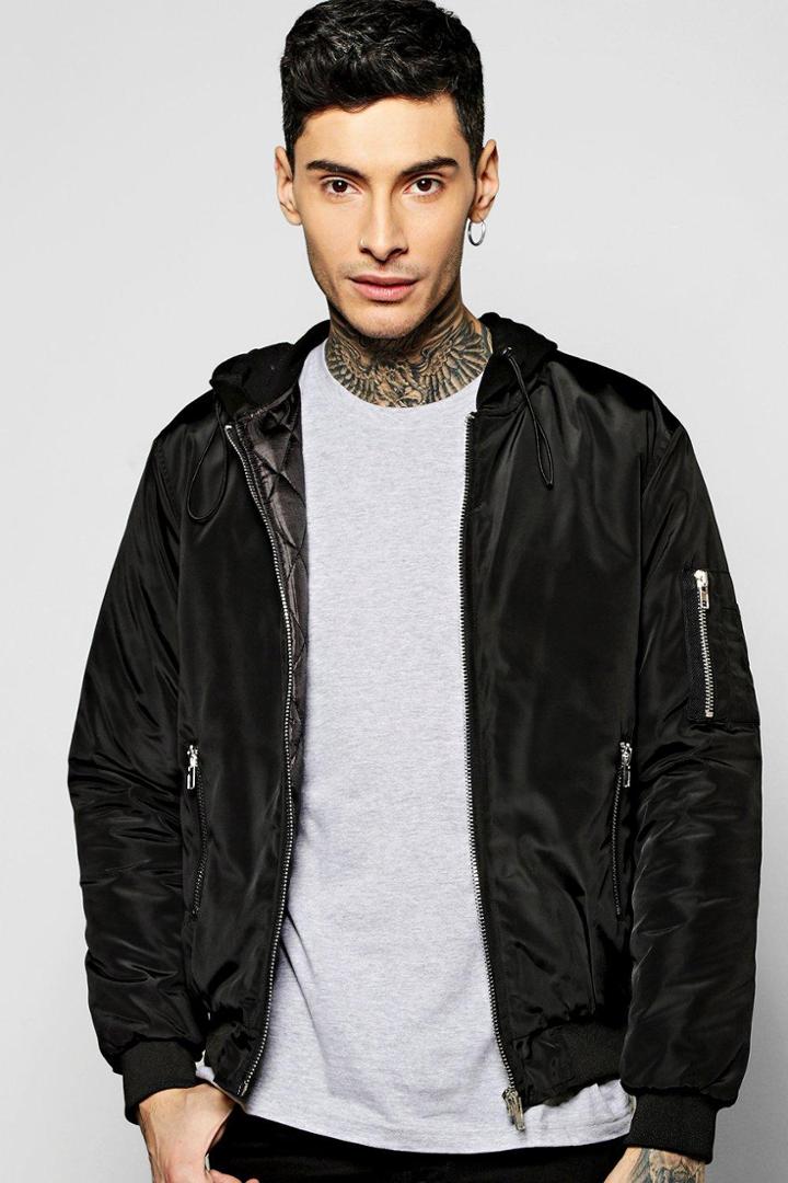 Boohoo Ma1 Bomber With Jersey Hood Black