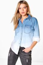 Boohoo Kelly Dip Dye Ombre Denim Shirt Blue