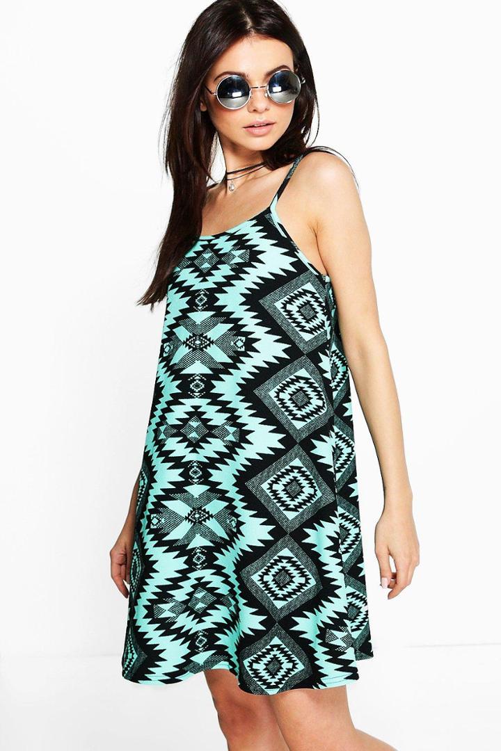 Boohoo Keely Strappy Swing Dress Aqua