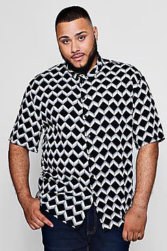 Boohoo Big And Tall Tile Print Short Sleeve Shirt