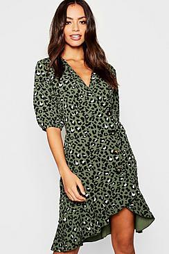 Boohoo Leopard Print Button Detail Frill Shift Dress