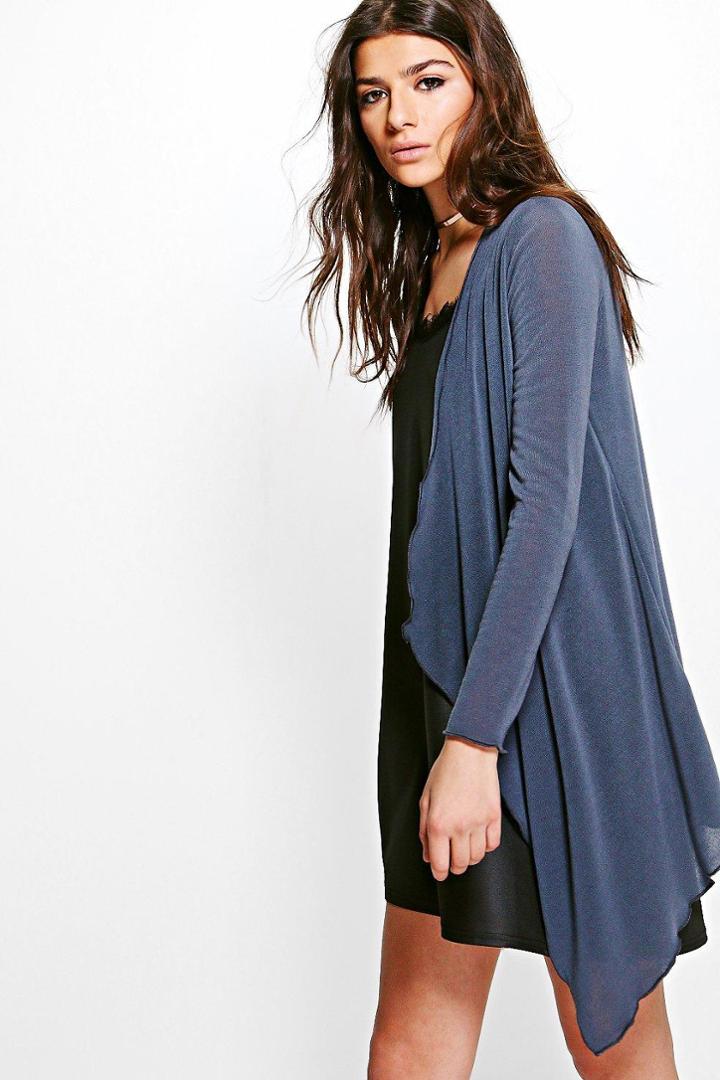 Boohoo Imogen Fine Knit Waterfall Cardigan Grey