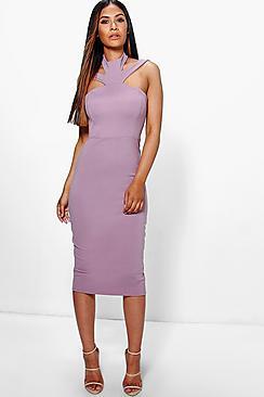 Boohoo Sara High Neck Strappy Midi Dress