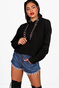Boohoo Brooke Embellished Drawcord Crop Hoody