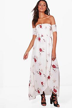 Boohoo Tall Shani Sheered Off The Shoulder Maxi Dress