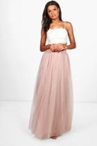 Boohoo Hallie Boutique Tulle Floor Sweeping Maxi Skirt Taupe