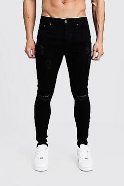 Boohoo Super Skinny All Over Ripped Jeans With Zip Hem
