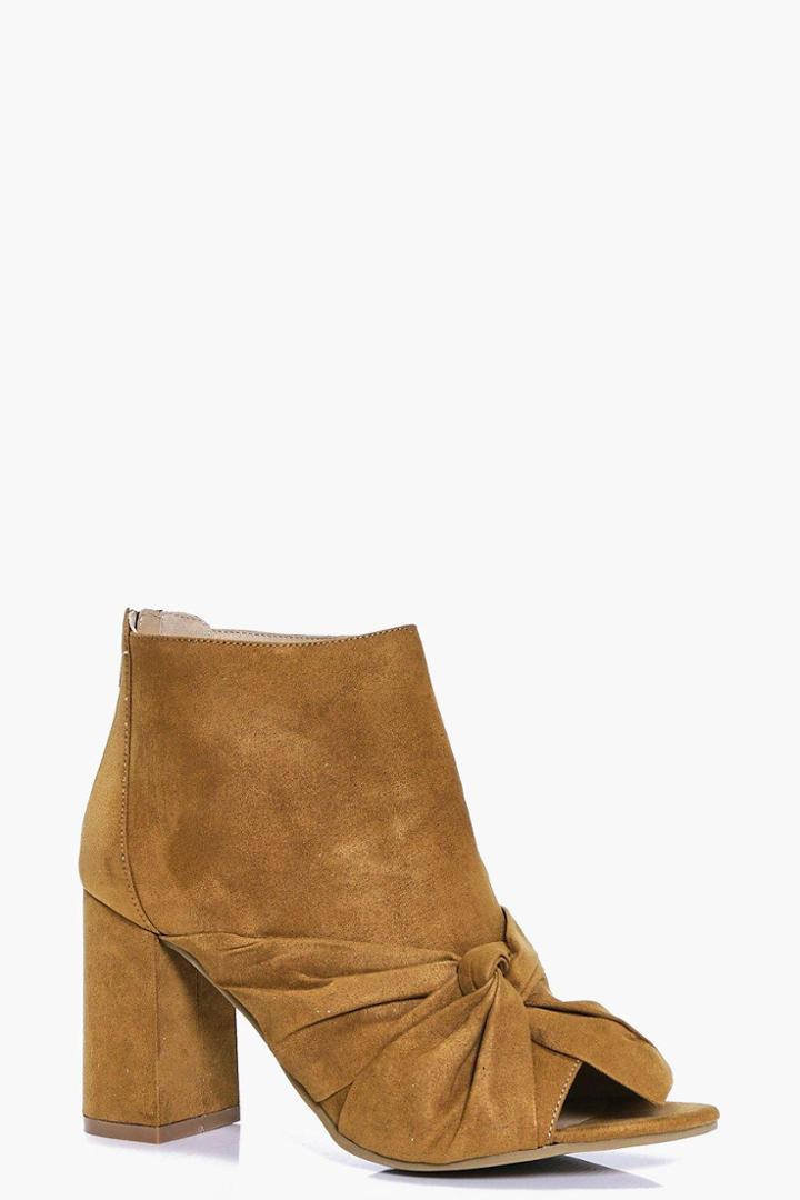 Boohoo Imogen Peeptoe Knotted Front Shoe Boot Tan