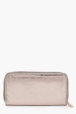 Boohoo Amy Metallic Snake Effect Ziparound Purse