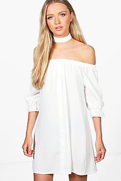 Boohoo Juliette Off Shoulder Choker Dress