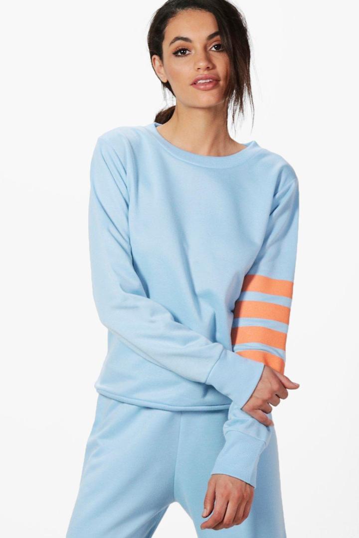 Boohoo Rose Fit Running Sweat Top Blue