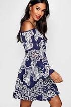 Boohoo Navia Crochet Off The Shoulder Skater Dress