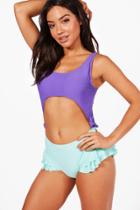 Boohoo Cut Out Mermaid Frill Trim Bathing Suit Green