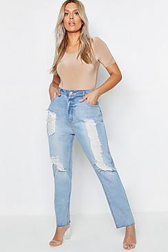 Boohoo Plus Extreme Rip Riggid Mom Jean