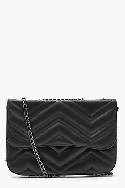 Boohoo Zig Zag Quilted Pu Chain Strap Cross Body